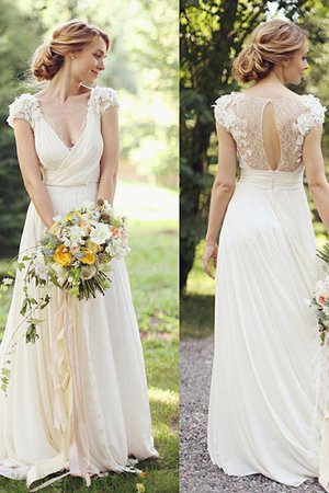 Robe de mariée en chiffon mignonne de col en v de traîne courte naturel