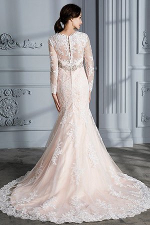 Robe de mariée naturel en organza de traîne courte v encolure avec manche longue