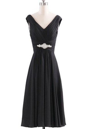 Robe demoiselle d'honneur facile de col en v manche nulle avec perle avec chiffon