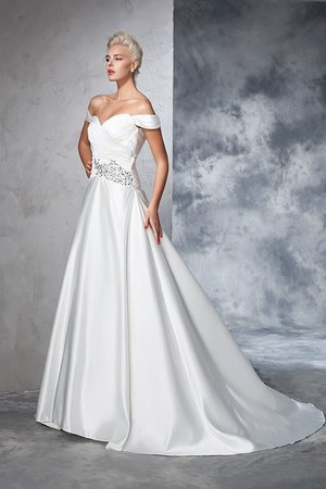 Robe de mariée naturel en taffetas manche nulle de traîne mi-longue ruché