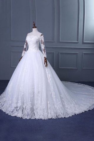 Robe de mariée intemporel col en bateau de traîne longue ligne a de mode de bal