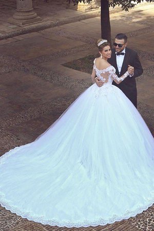 Robe de mariée naturel de mode de bal en tulle avec manche longue d'epaule ecrite