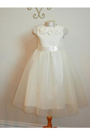 Robe cortège fille ligne a de col haut au niveau de cou avec décoration dentelle en tulle