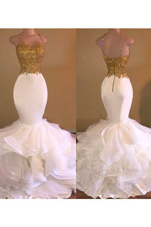 Robe de bal naturel de sirène decoration en fleur manche nulle en organza