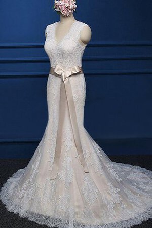 Robe de mariée naturel de sirène v encolure avec ruban ceinture