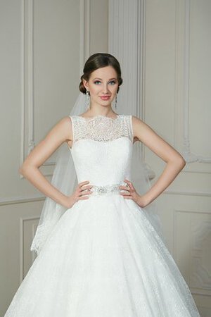 Robe de mariée avec zip avec perle de traîne moyenne a-ligne au niveau de cou