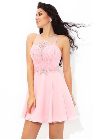 Robe de cocktail ligne a de princesse avec sans manches appliques en chiffon