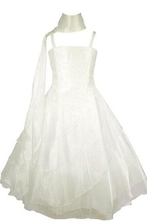 Robe cortège fille naturel en organza appliques avec sans manches longueur au ras du sol