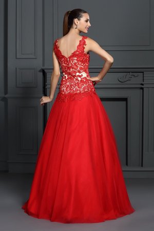 Robe de quinceanera longue fermeutre eclair manche nulle jusqu'au sol v encolure