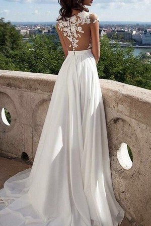 Robe de mariée naturel en chiffon de princesse encolure ronde appliques