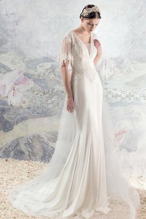 Robe de mariée delicat de traîne courte cordon avec chiffon textile en tulle