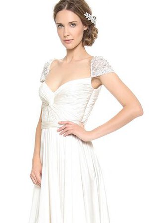 Robe de mariée avec perle en plage ruché en satin avec ruban