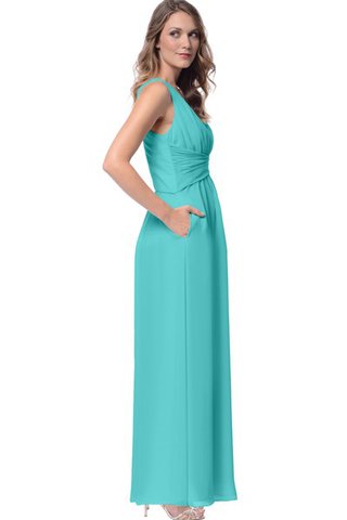 Robe demoiselle d'honneur longue de tour de ceinture en haute de col en v manche nulle
