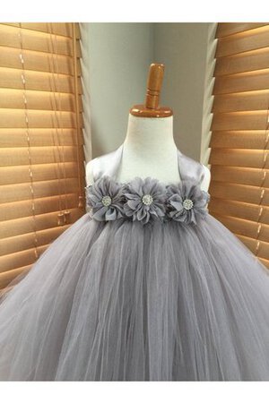 Robe cortège fille bretelles spaghetti avec perle avec nœud textile en tulle avec fleurs