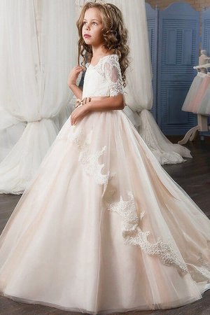 Robe cortège fille naturel ceinture textile en tulle de mode de bal avec fleurs