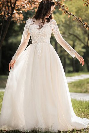 Robe de mariée de col bateau pétillant avec bouton distinguee longue