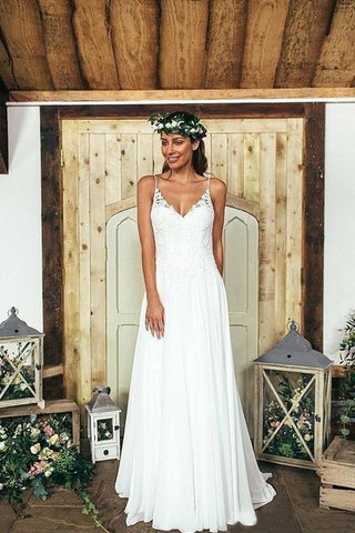 Robe de mariée classique de traîne courte avec chiffon boutonné bandouliere spaghetti