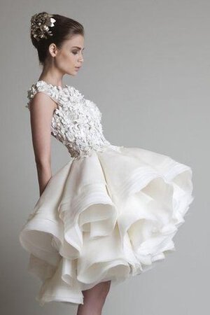 Robe de mariée bref encolure ronde decoration en fleur avec bouton de mode de bal