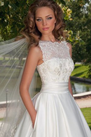 Robe de mariée romantique elégant ceinture de traîne courte de col entaillé