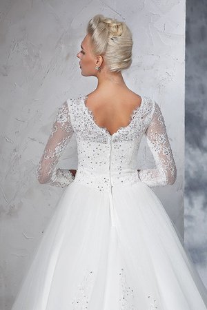 Robe de mariée longue col en bateau avec zip de traîne courte avec manche longue