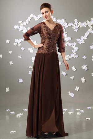 Robe de soirée jusqu'au sol ruché de col en v en chiffon avec manche 3/4