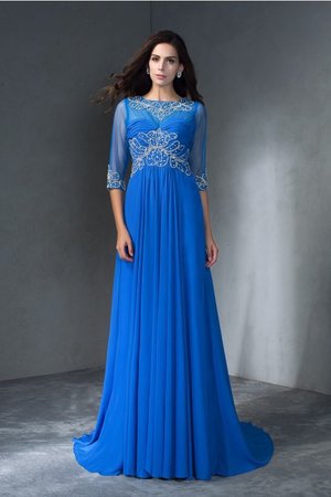 Robe de soirée longue encolure ronde avec manche 1/2 avec chiffon de traîne courte