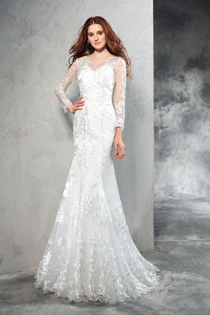 Robe de mariée naturel longue en forme avec manche longue de traîne courte