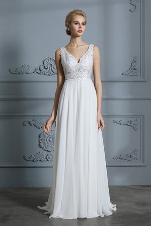 Robe de mariée incroyable avec sans manches v encolure avec décoration dentelle naturel