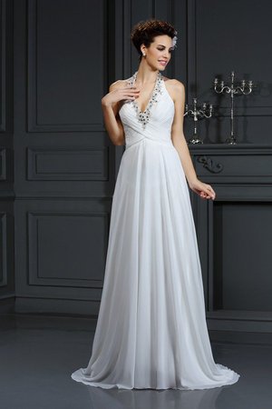 Robe de mariée naturel avec perle de princesse avec chiffon de traîne moyenne