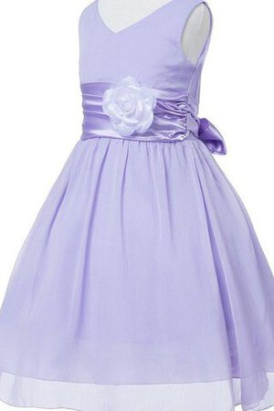 Robe cortège fille plissage v encolure au niveau de genou avec zip textile en tulle