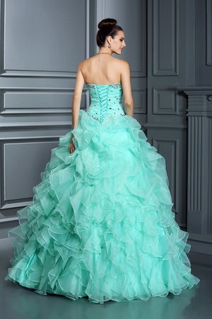 Robe de quinceanera manche nulle de col en cœur en organza avec perle jusqu'au sol