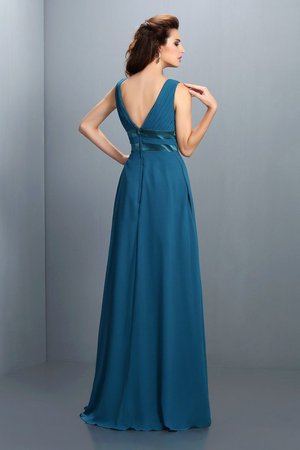 Robe demoiselle d'honneur longue manche nulle avec perle a-ligne avec chiffon