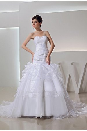 Robe de mariée longue avec perle de col en cœur de traîne mi-longue cordon