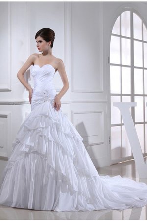 Robe de mariée avec perle avec lacets en taffetas de sirène manche nulle