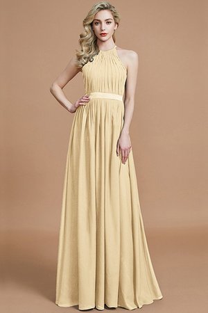 Robe demoiselle d'honneur naturel manche nulle en chiffon ligne a fermeutre eclair