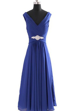 Robe demoiselle d'honneur facile de col en v manche nulle avec perle avec chiffon