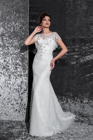 Robe de mariée longue naturel avec perle avec décoration dentelle encolure ronde