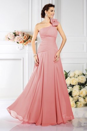 Robe demoiselle d'honneur plissage avec fronce manche nulle avec chiffon a-ligne