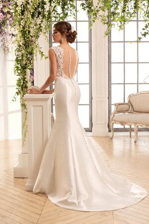 Robe de mariée luxueux avec manche courte de traîne moyenne au bord de la mer en satin