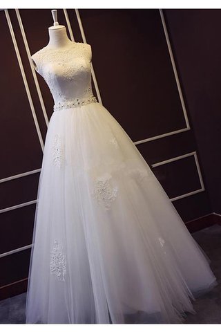 Robe de mariée naturel elégant avec décoration dentelle encolure ronde ligne a