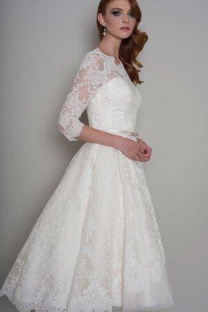 Robe de mariée chic avec nœud de longueur à genou textile en tulle avec manche 3/4