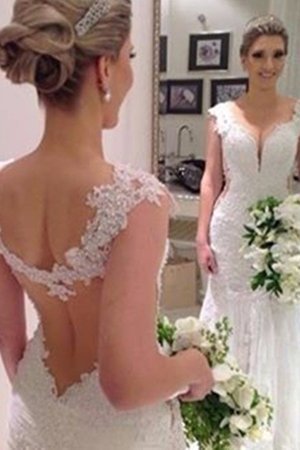 Robe de mariée naturel avec sans manches v encolure de sirène de traîne courte