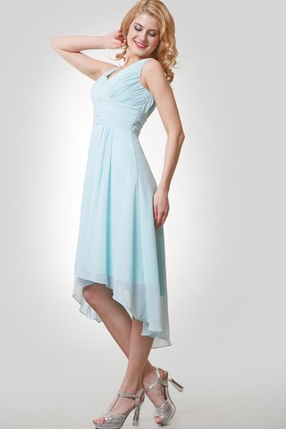 Robe demoiselle d'honneur ruché v encolure de tour de ceinture en haute avec chiffon haut bas