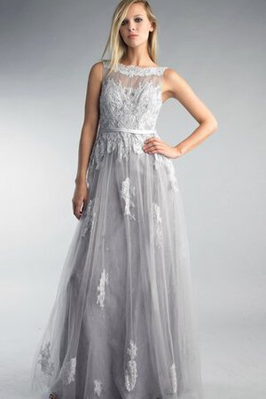 Robe de bal manche nulle appliques longueru au niveau de sol de col haut textile en tulle