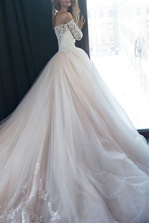 Robe de mariée enchanteur avec manche longue en tulle a-ligne naturel