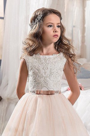 Robe cortège fille naturel au niveau de cou de mode de bal avec fleurs manche nulle