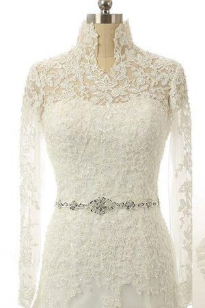 Robe de mariée modeste decoration en fleur avec manche longue de traîne mi-longue boutonné