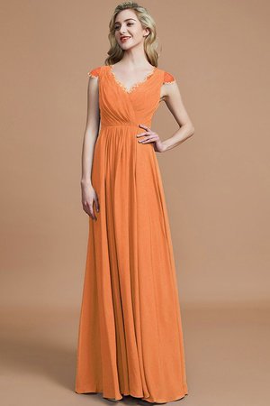 Robe demoiselle d'honneur naturel avec chiffon v encolure de princesse ligne a