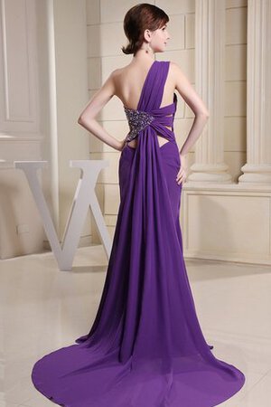 Robe de soirée longue fendu latérale ruché avec perle d'épaule asymétrique