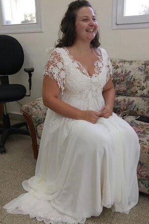 Robe de mariée a-ligne en dentelle avec zip lache avec manche courte